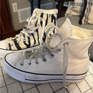 Converse Cream and Zebra High Tops Size 8.5